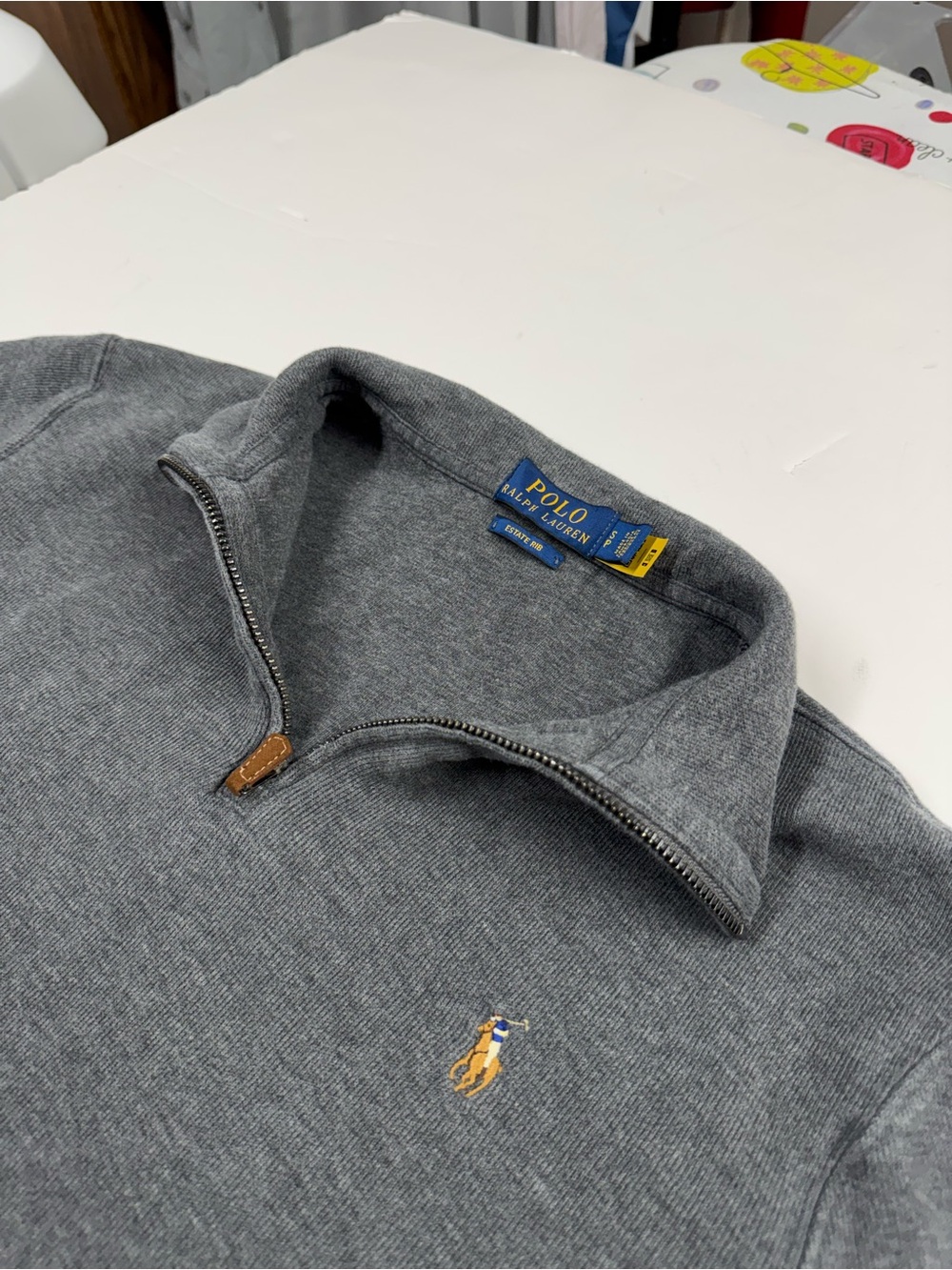 Polo Ralph Lauren Estate Rib Men's Sweater Size S Gray 1/4 Zip Pullover Cotton